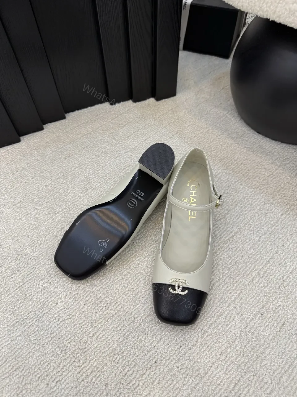 View 8 of Ivory/Black Two-Tone Pumps with Ankle Strap, Classic-Edge Style