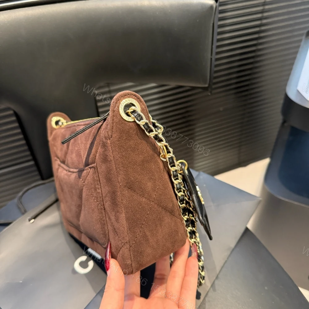 View 7 of Chanel Clutch With Strap Velvet Effect Nylon Glossy Wrinkled And Gold Metallic Brown 20Cm