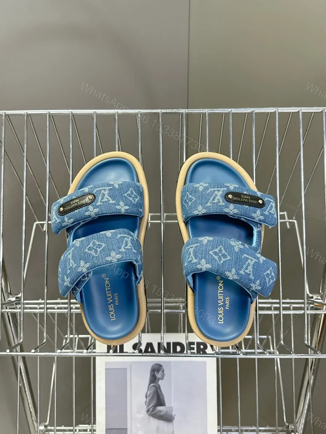 View 2 of LV Women Blue Denim Leather Sandals