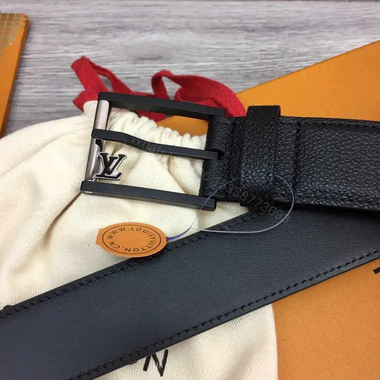 View 9 of Sleek Black Leather Belt with Signature Hardware - LV Emblem System