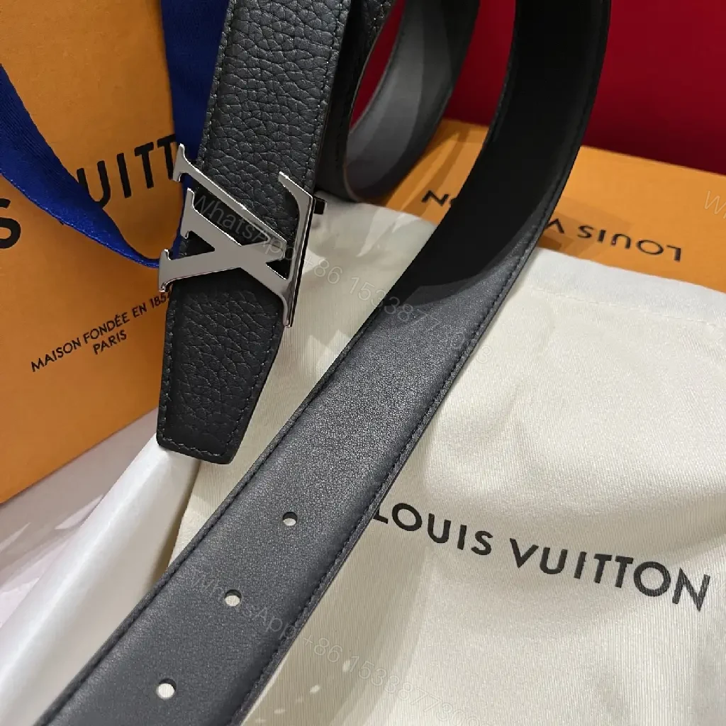 View 5 of Black Leather Belt with Silver LV Buckle - Sleek Classic Style