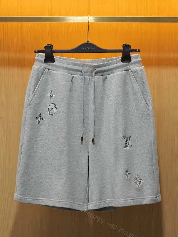Grey Cotton Shorts Louis Vuitton Motifs Casual Embroidered Logo Sweatshorts — view 1