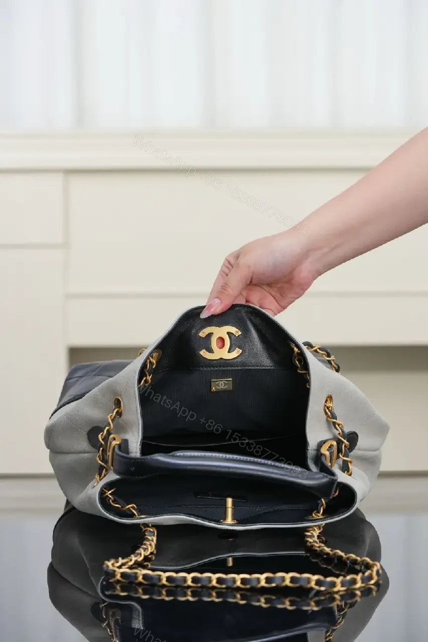 View 4 of Two-Tone Quilted Tote: Gold-Accent Everyday Luxury Bag