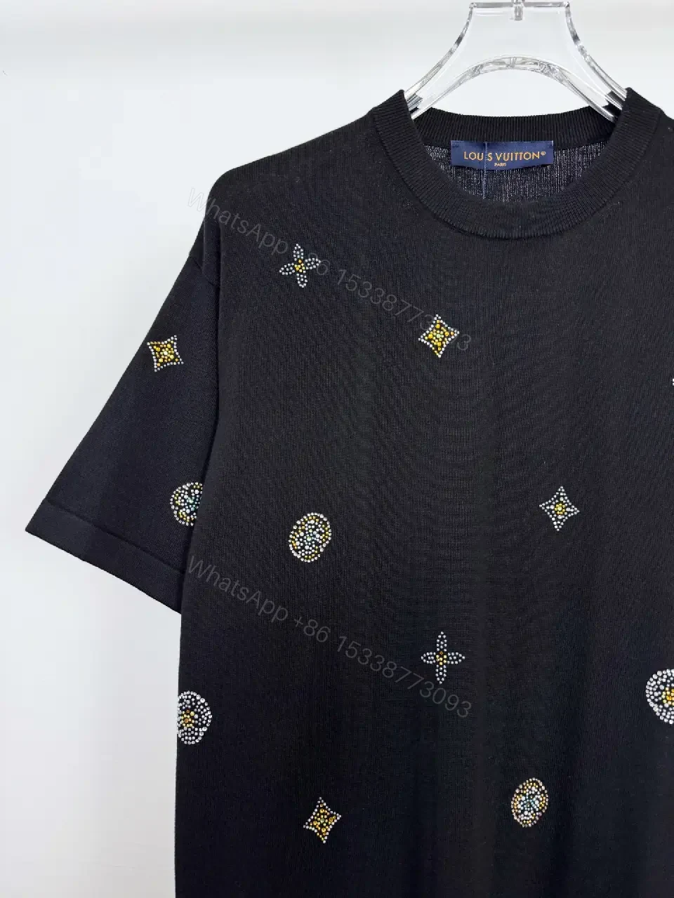 View 9 of Black Knit + Luxe Embellished + Modern Short-Sleeve + Signature Motifs + Knit Top