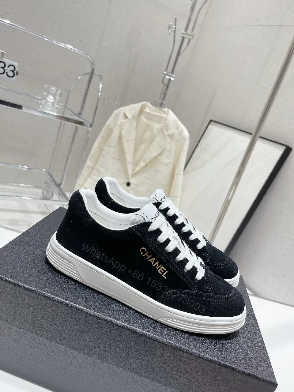 View 6 of Black & White Suede Leather Sneakers - Subtle Logo Details, Everyday High-Tops
