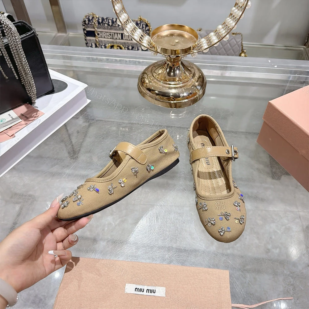 View 6 of MIUMIU Embroidered drill ballerinas 785575