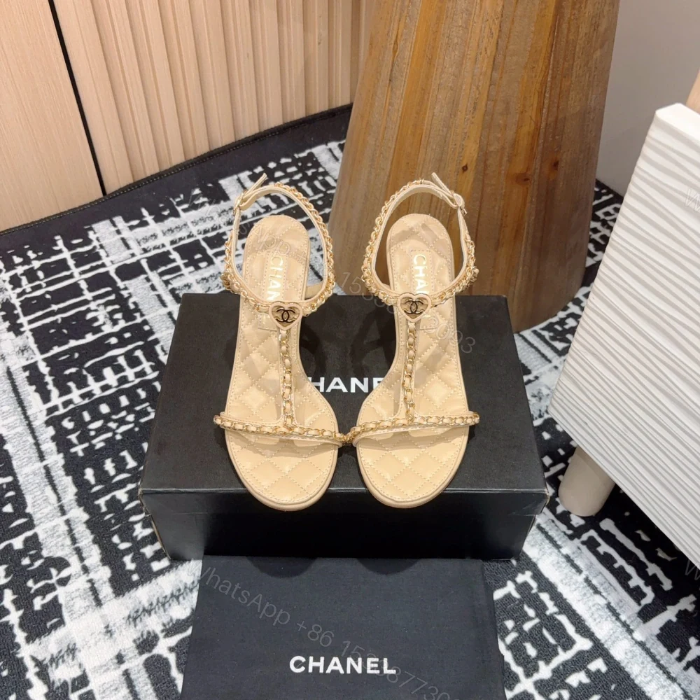 View 2 of 高仿Chanel*25C系列G46109B小羊皮高踭涼鞋米黃8.8CM免檢版
