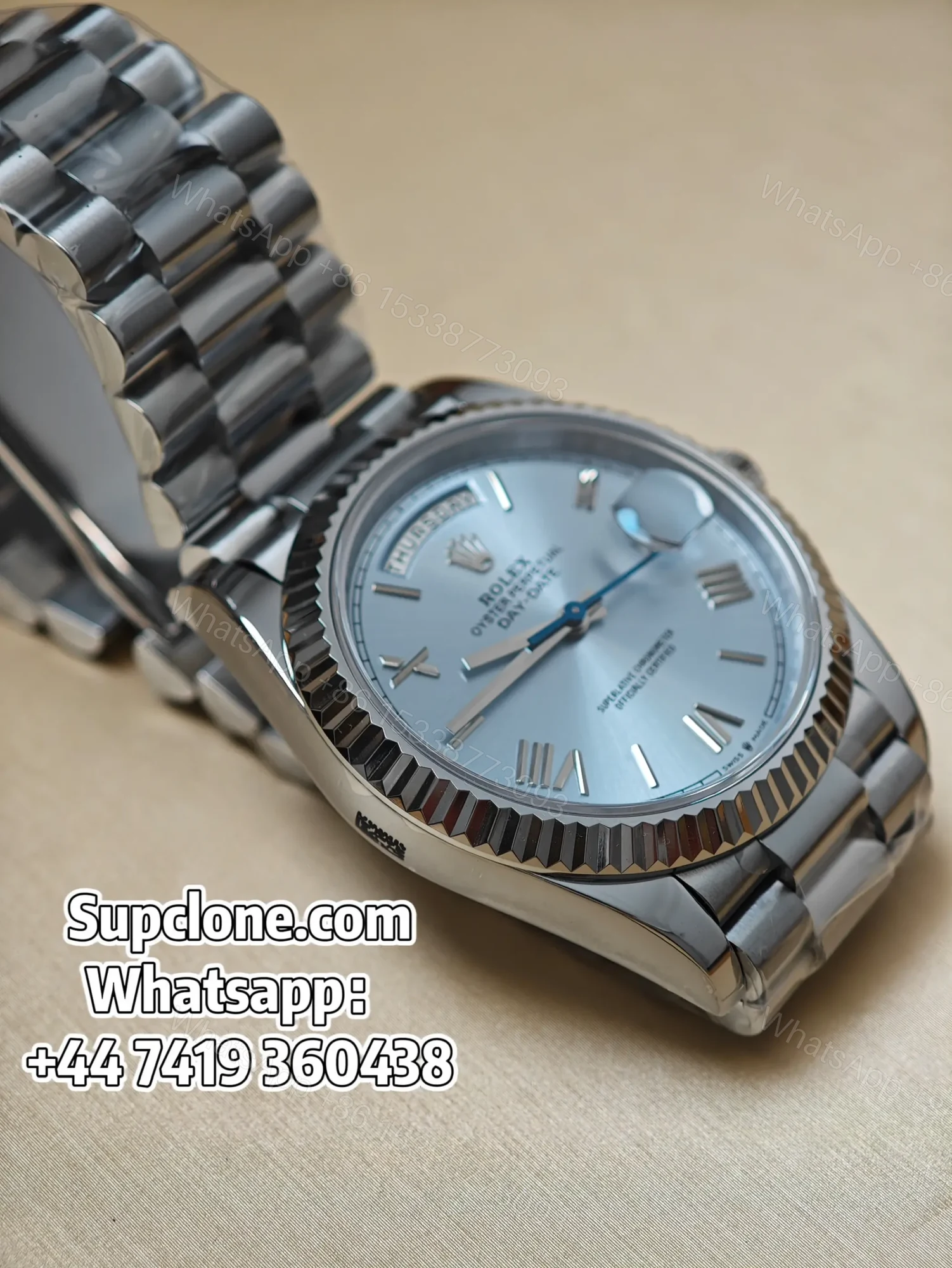 View 3 of Rolex Day-Date 40mm Ice Blue Roman Dial – Super Clone 1:1 Cal. 3255