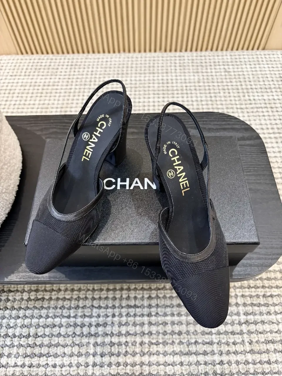 View 3 of Textured Slingback Heels - Luxe Comfort, Pointed-Toe, Block Heel