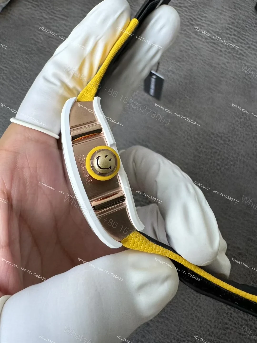 View 6 of Super Clone Richard Mille RM 88 Smiley White Ceramic Yellow Strap 1:1 Replica Watch