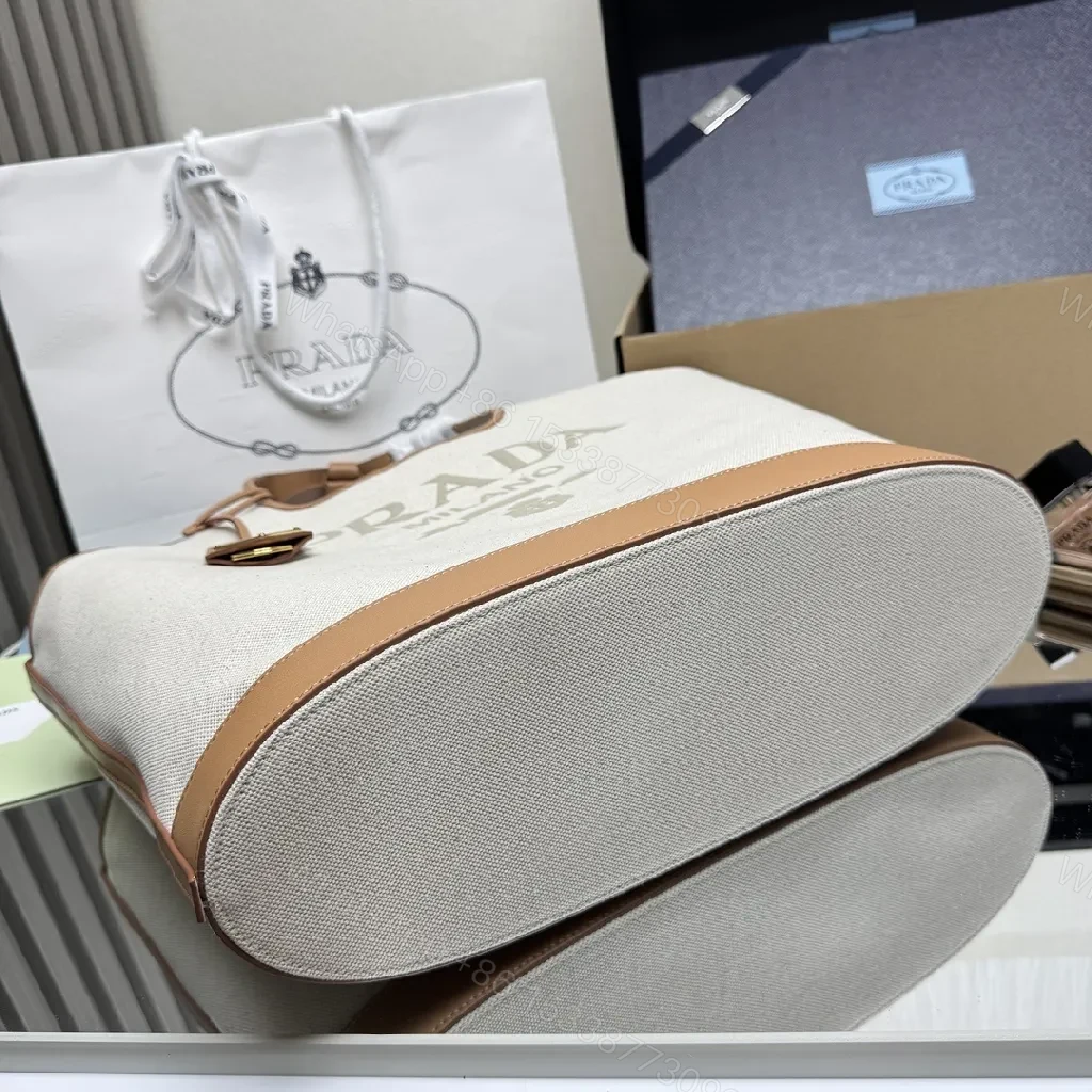 View 4 of Linen Tote with Leather Trim: Everyday Luxury Tote