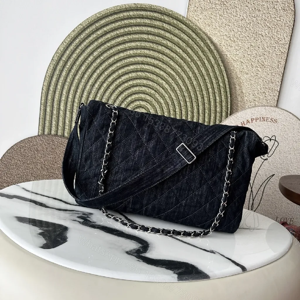 View 9 of Denim-Texture Flap Crossbody: Modern Chic Statement Bag