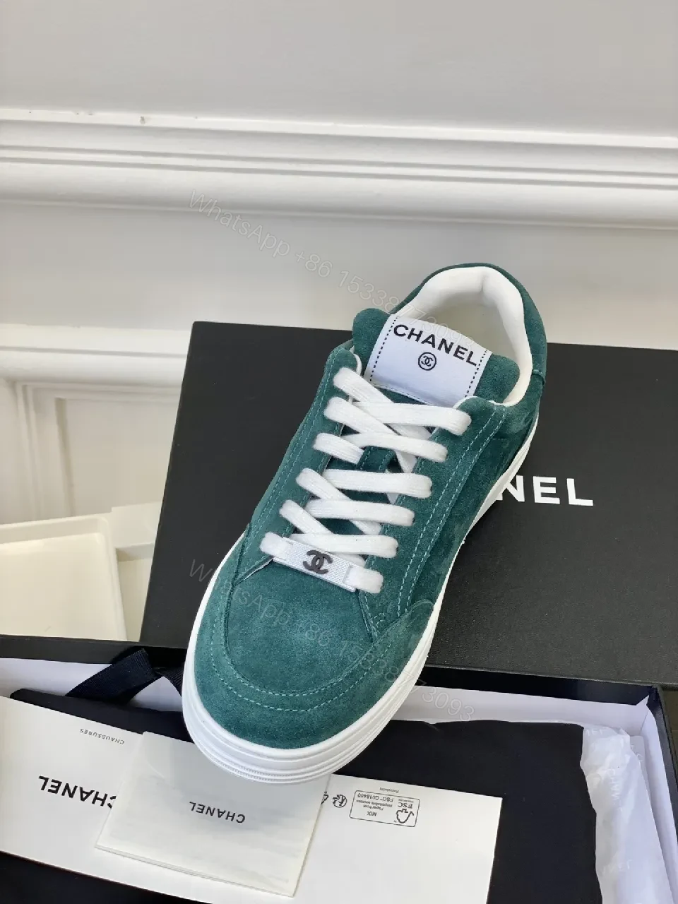 View 2 of Teal Suede Low-Top Sneakers with Signature Accents