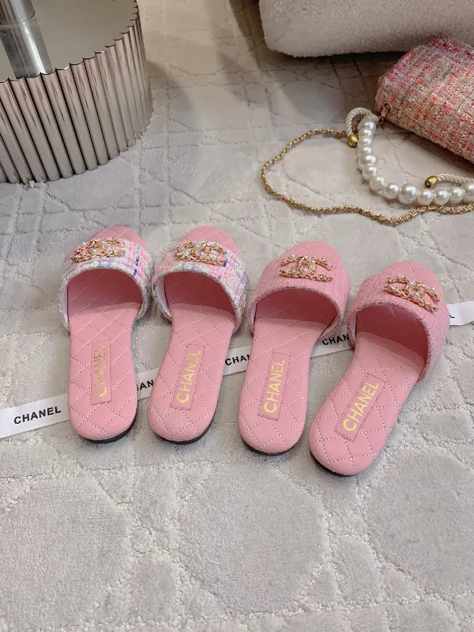 View 6 of Pink Quilted Slide Sandals: Luxe Comfortable Slip-Ons