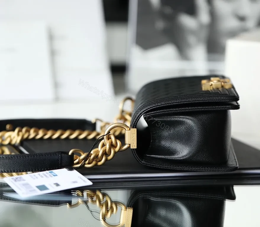 View 7 of Black Calfskin Quilted Luxury Bag with Gold Hardware Clasp