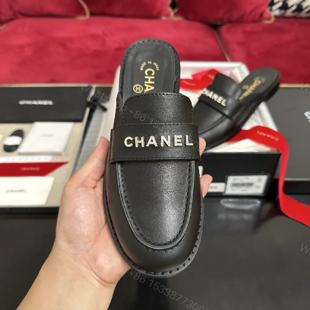 View 5 of Black Leather Slip-Ons with Gold Lettering Luxury Everyday Comfort