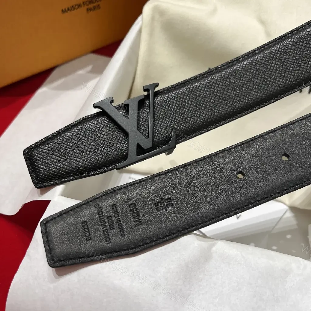 View 6 of Black Pebbled Leather Belt with LV Buckle, Classic Style