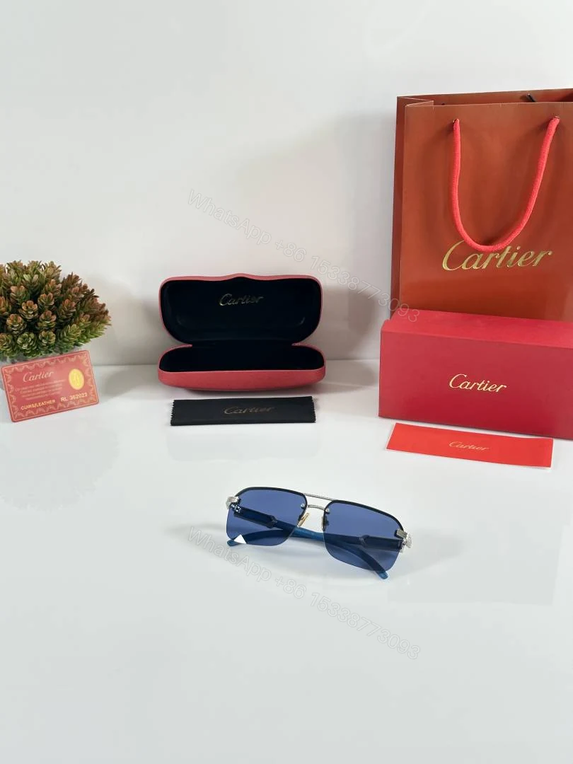 View 4 of First Copy Cartier 694 Silver Blue Sunglasses
