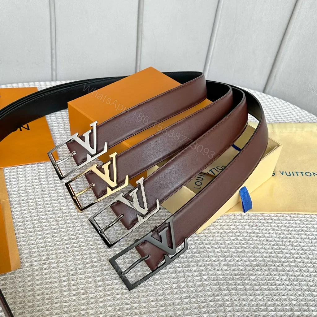 View 8 of Brown Leather Belt with Gold Buckle - Luxury Classic Style, Premium