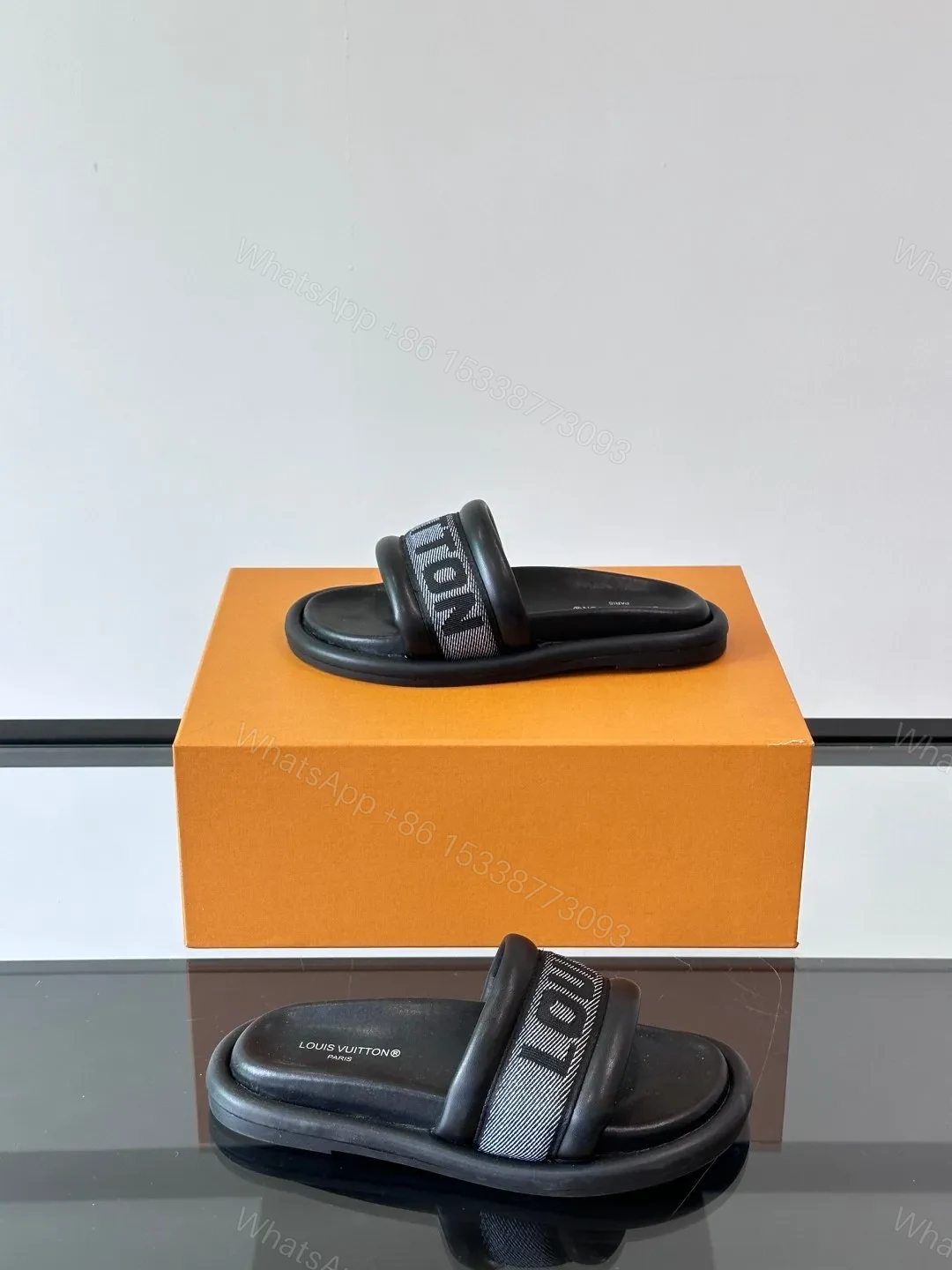 View 4 of LV Men Black Fabric Strap Slide Sandals