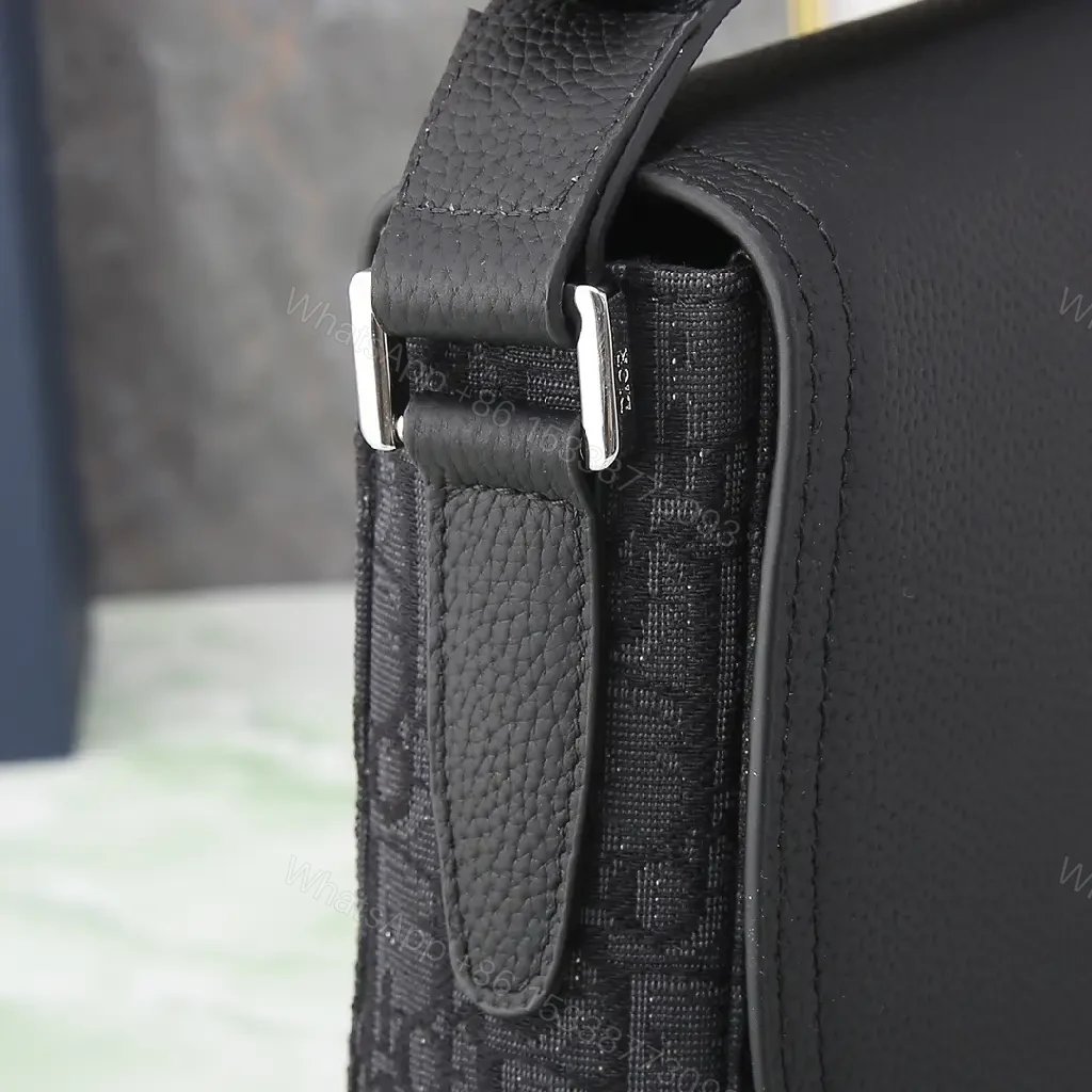 View 9 of Chic Black Monogram Crossbody with Textured Leather Flap