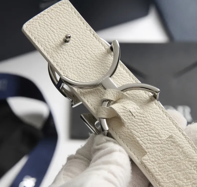View 5 of Cream Leather Dior-Inspired Double-Ring Belt - Luxury Calfskin