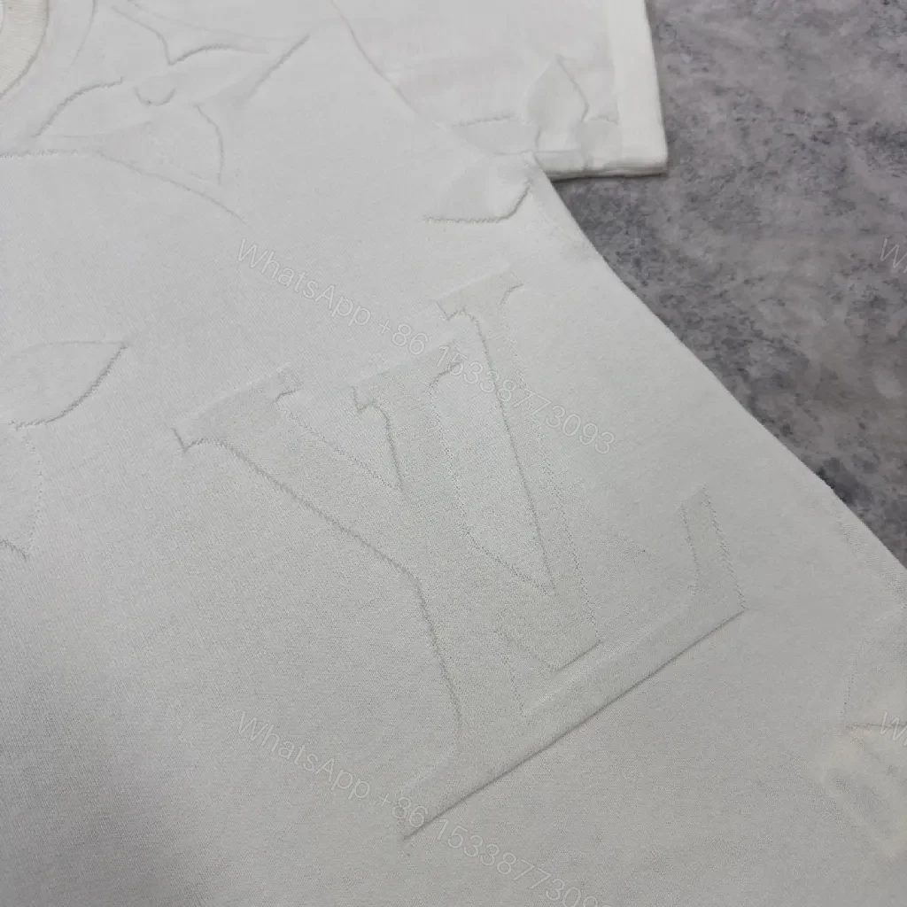 View 7 of Textured White Tee with Embossed Luxury Pattern - Minimalist Style Shirt