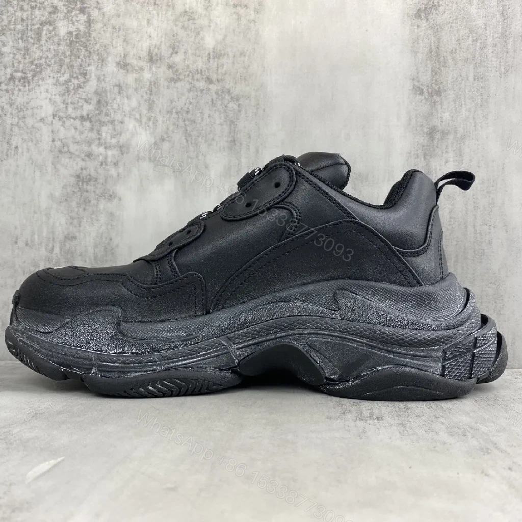 View 5 of Chunky Black Leather Textured Runways: Luxe Comfort Sneakers
