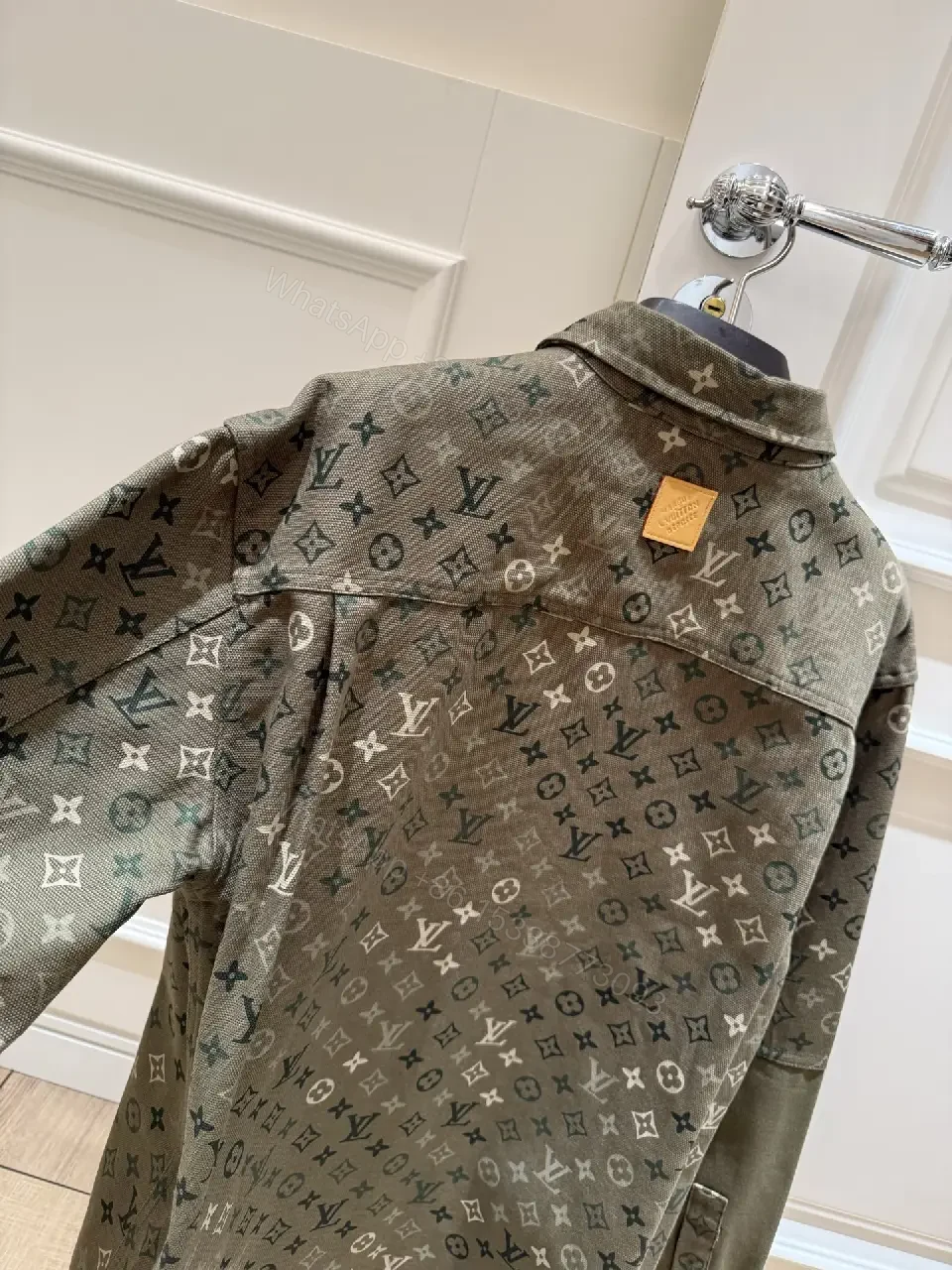 View 5 of Olive Green Denim-Style Shirt Jacket with LV Monogram