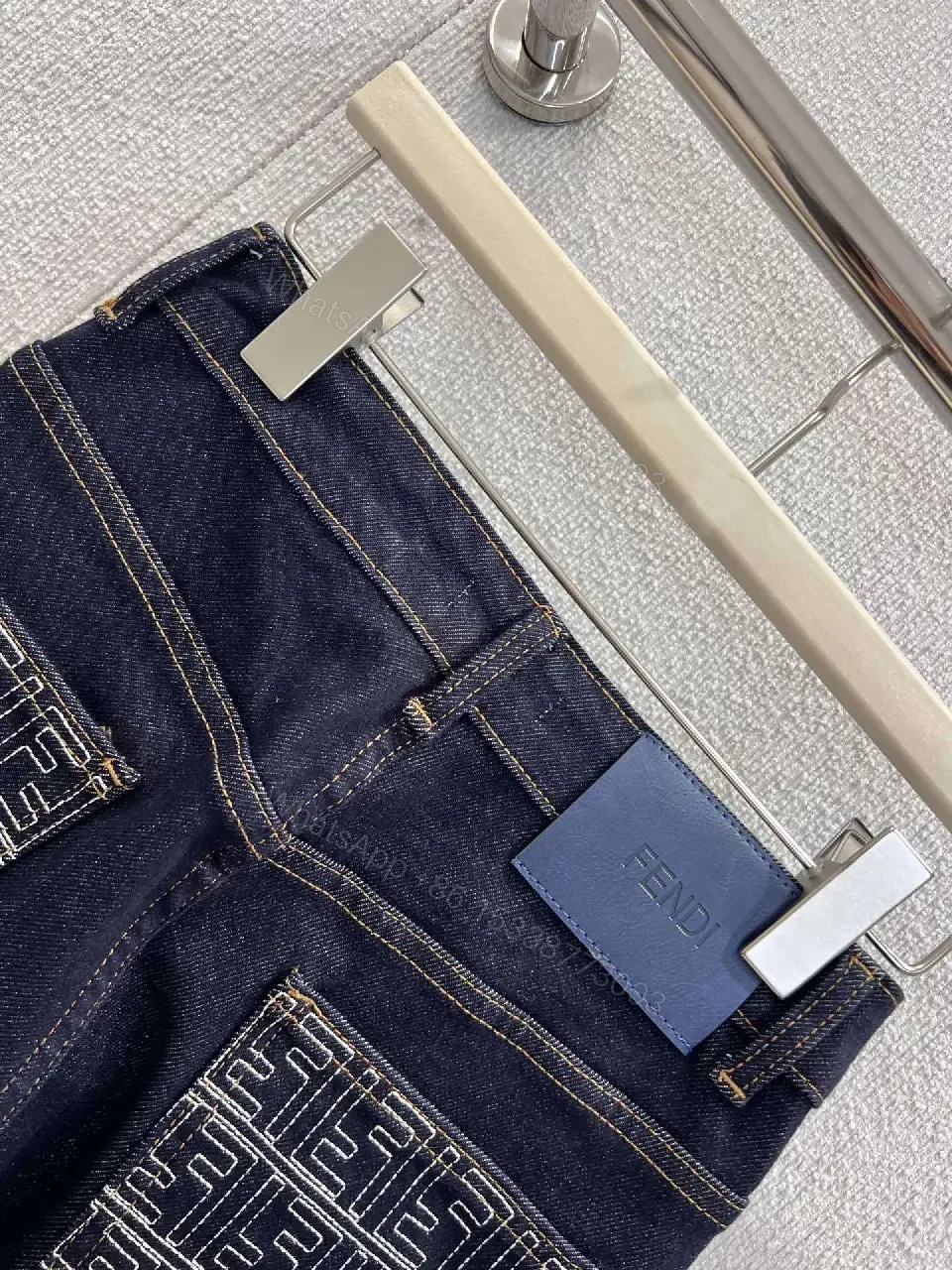 View 2 of Dark Wash Wide-Leg Jeans with Embossed Pockets - Premium Denim