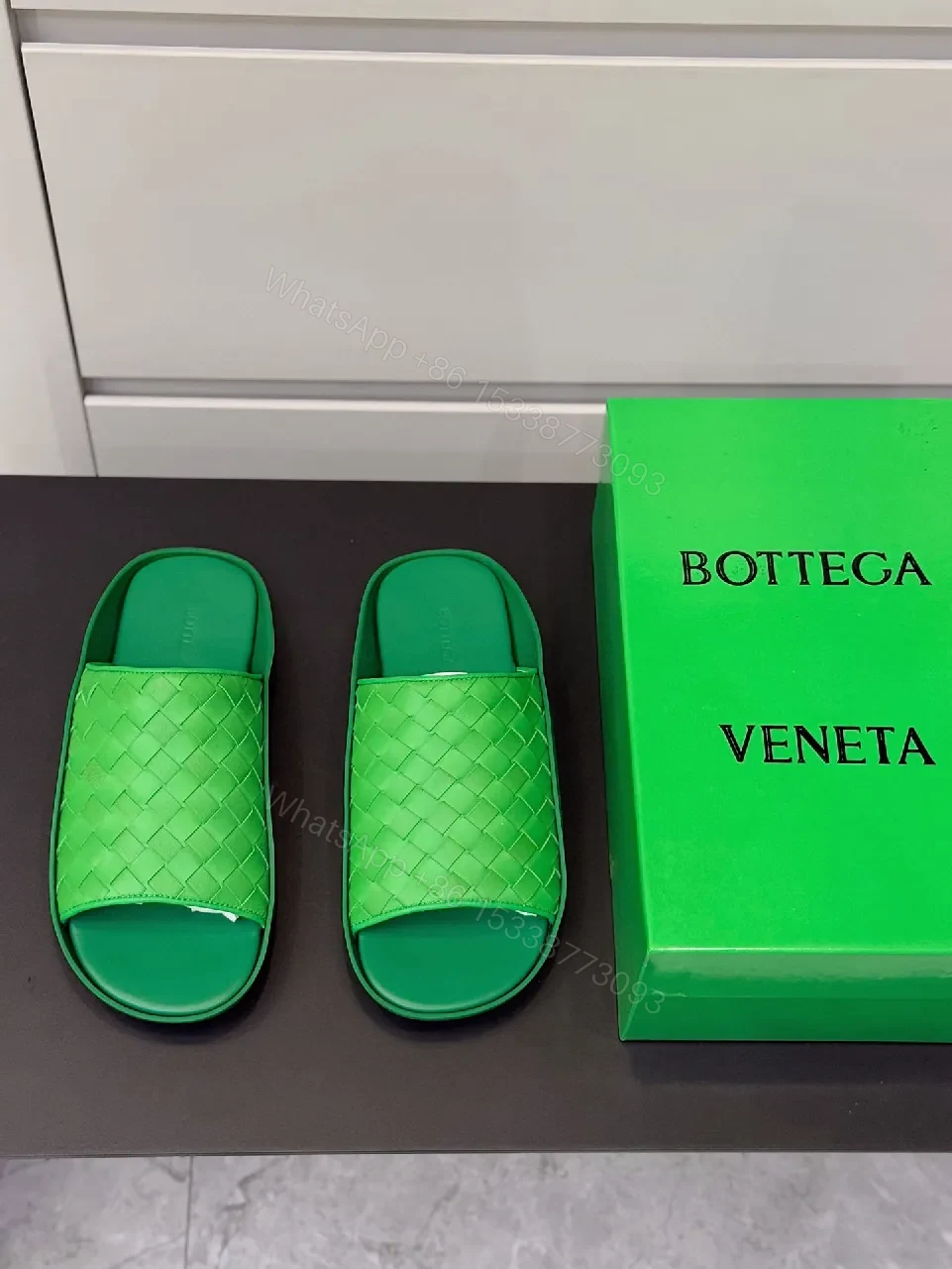Vibrant Green Woven Slide: Lux Everyday Comfort — view 1