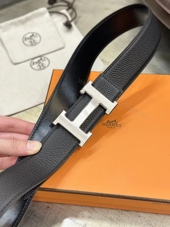 View 2 of Black Leather Hermes-Style H Buckle Belt - Modern Luxury Everyday Versatility