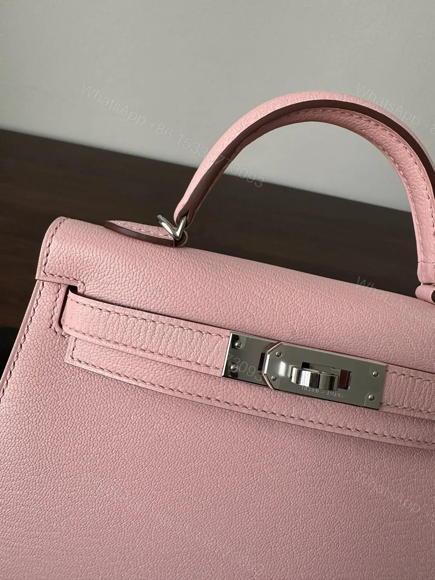 View 8 of HN Mini Kelly 20 bag in Rose Sakura leather with silver hardware