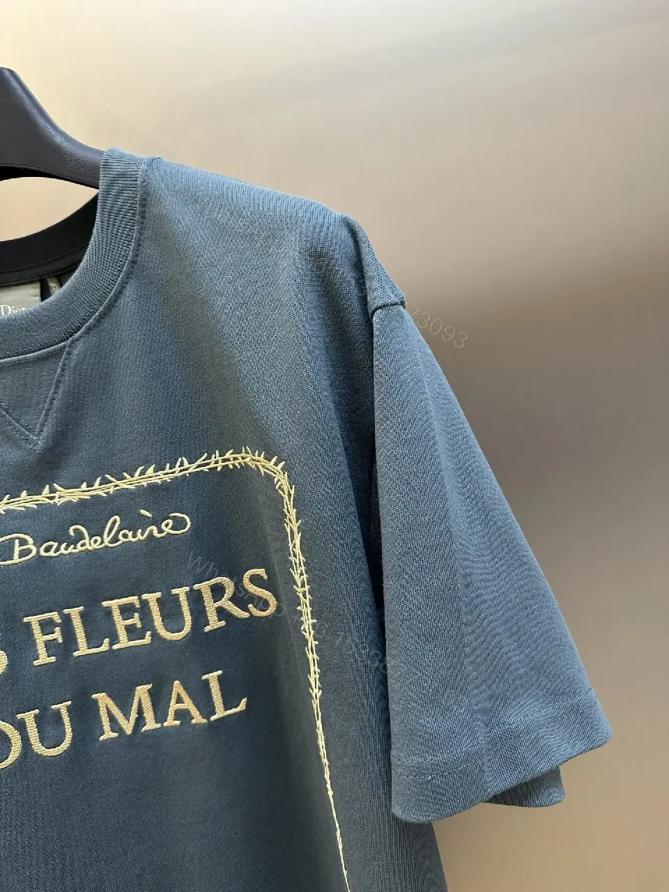 View 6 of Blue Cotton Tee: Framed Script Detail, Oversized Luxury Streetwear