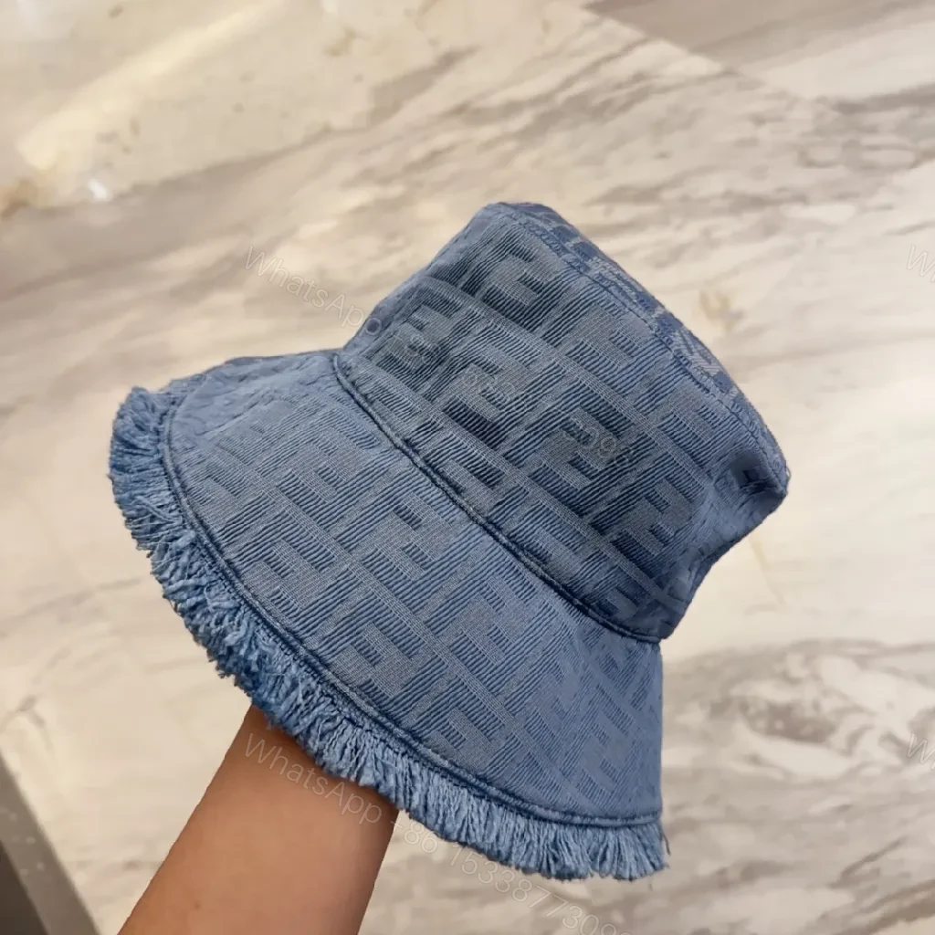 View 4 of Denim Monogram Fringe Bucket Hat – Luxe, Everyday Shade