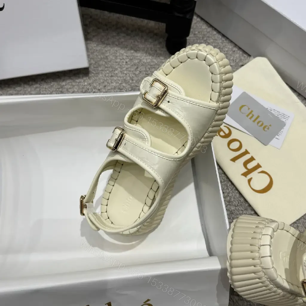 View 2 of Cream Leather Light-Prep Sandals with Double Buckle Straps