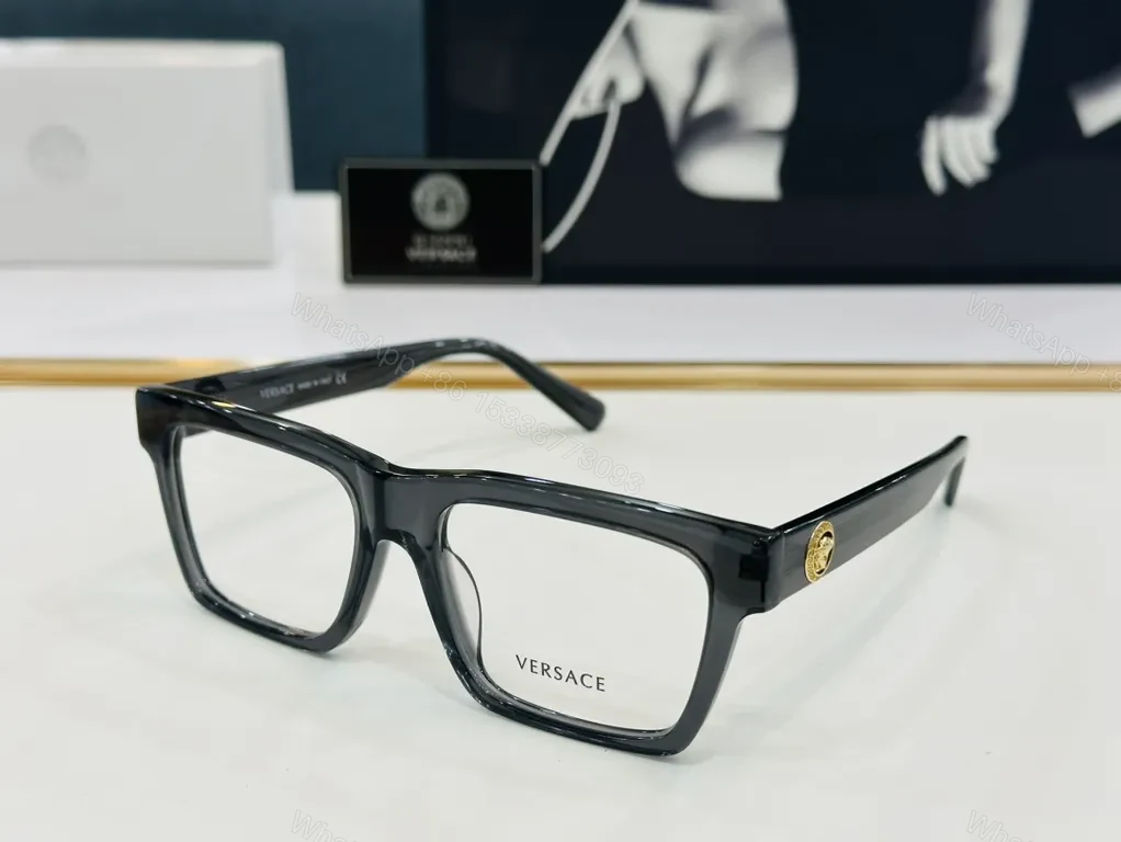 View 5 of Bold Black Versace-Inspired Acetate Eyewear with Gold Emblem
