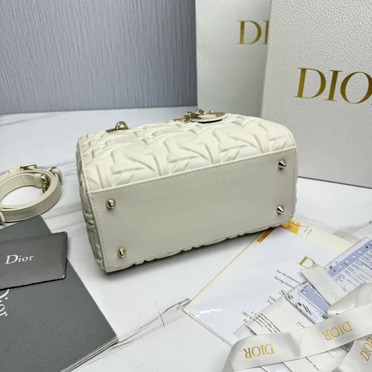 View 9 of White Leather Structured Tote: Dior-Embossed, Compact Luxury Tote
