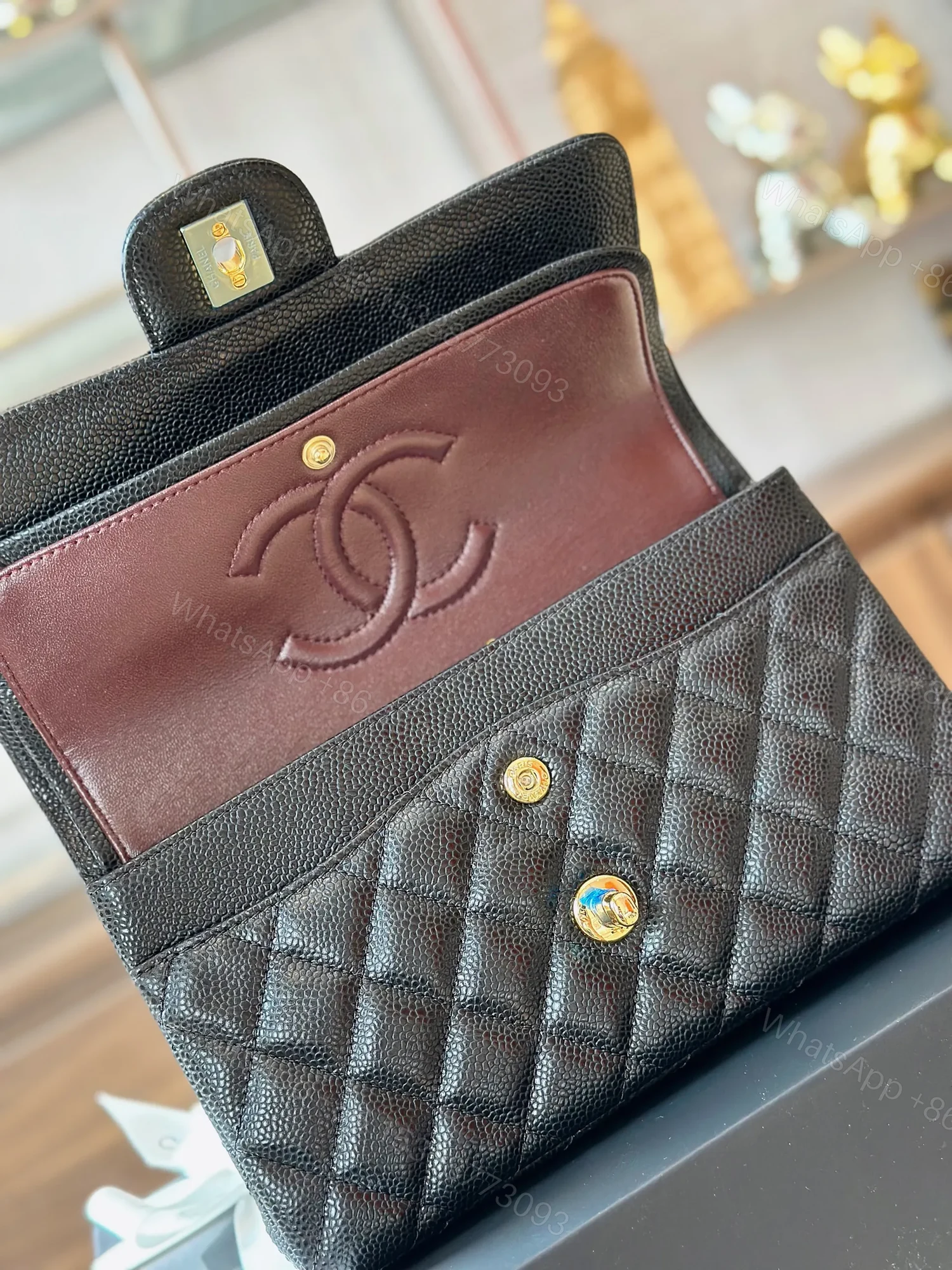 View 4 of Chanel Classic Handbags With Lock Gold Black Leather 23cm