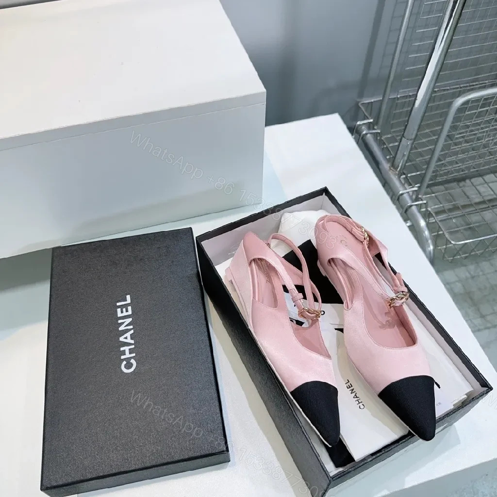 View 5 of Pink Leather Slingbacks with Black Cap Toe - Luxury Everyday Style