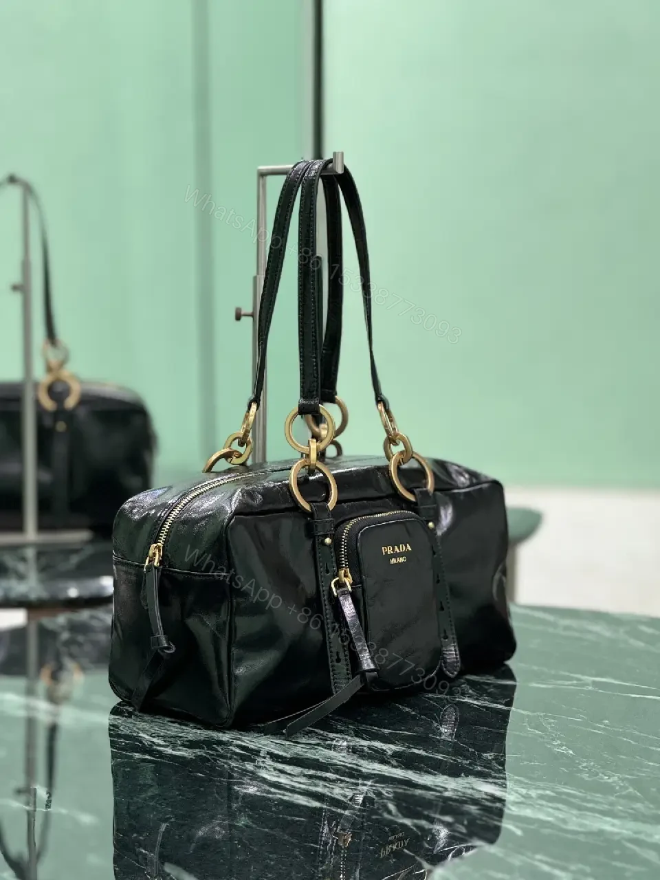 View 2 of Gloss Black Luxury Handbag: Structured, Practical Chic Bag