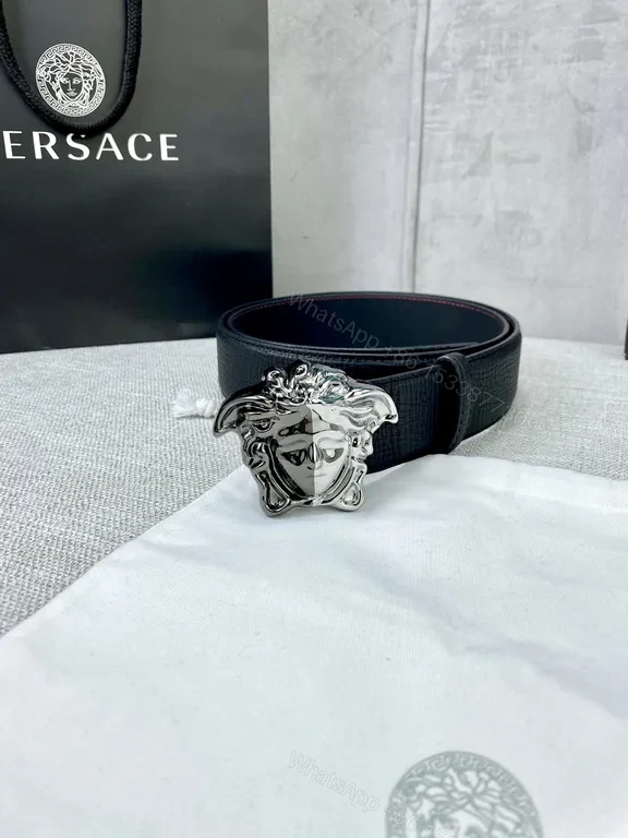 View 6 of Statement Leather Belt with Medusa Buckle â€“ Versace Luxury Belt
