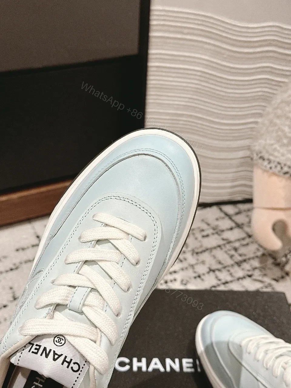 View 8 of Light-blue Leather Sneakers: Luxe Comfort, Versatile Style