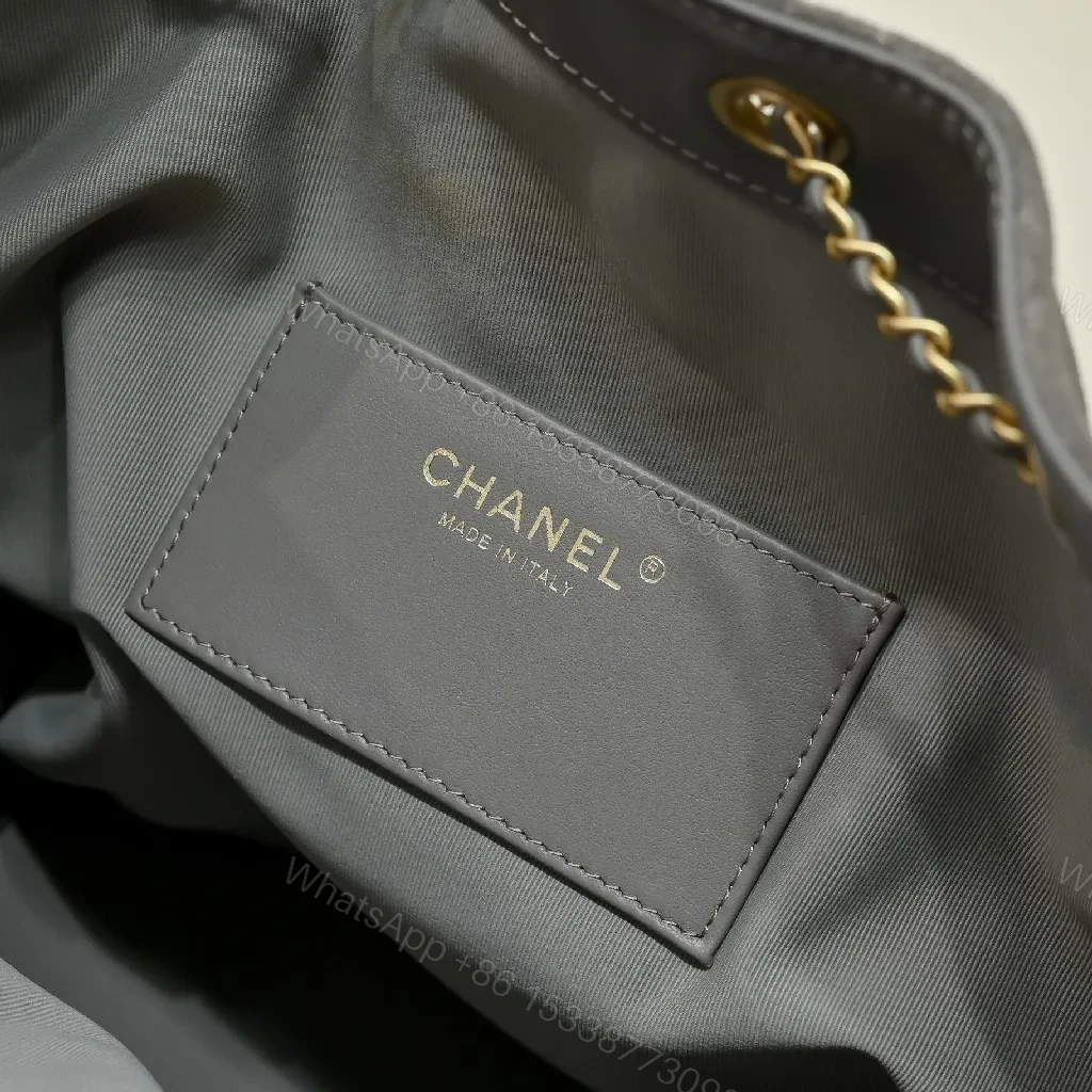 View 3 of Gray Quilted Bucket Bag with Gold Chain – Modern Texture, Everyday Versatility
