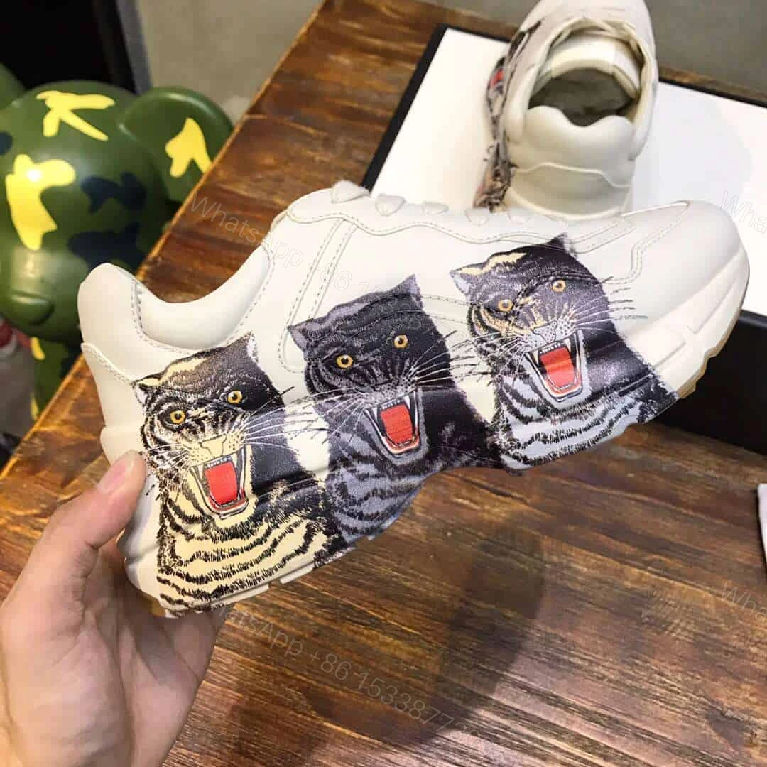 View 2 of GUCCI RHYTON LEATHER SNEAKER WITH TIGERS