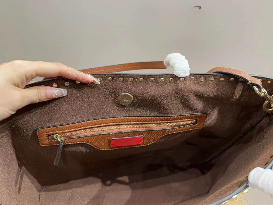 View 10 of VALENTINO GARAVANI ROCKSTUD GRAINY CALFSKIN TOTE BAG BROWN 35CM 1W2B0B70VSF HG5