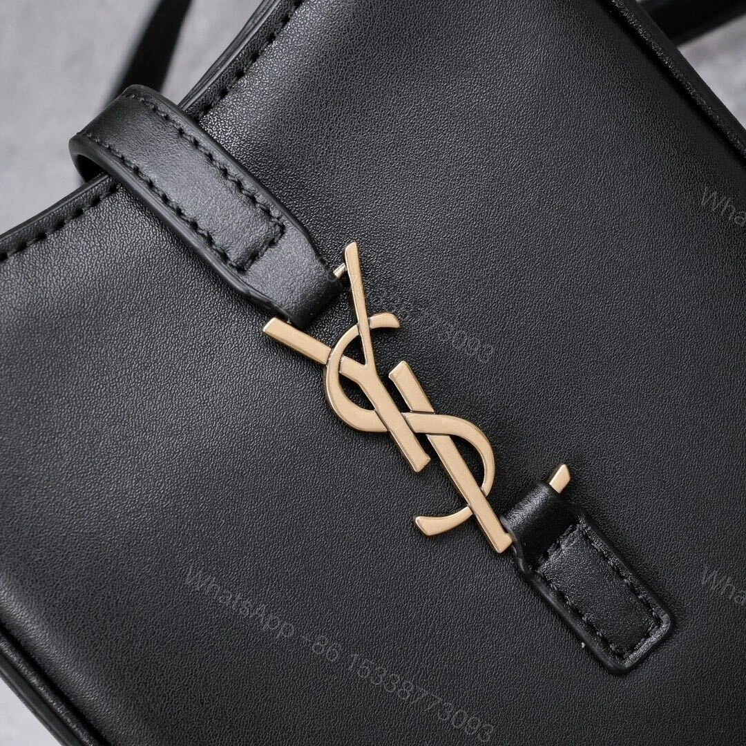 View 6 of Saint Laurent Le 5 A 7 Mini Vertical In Shiny Leather With Bronze Metal In Black 19cm