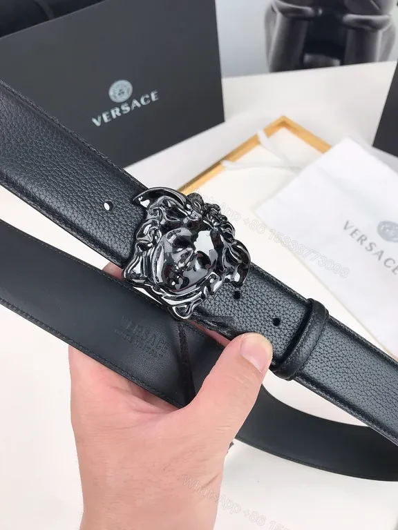 View 2 of Iconic Medusa Buckle Belt: Premium Black Leather, Versace Style