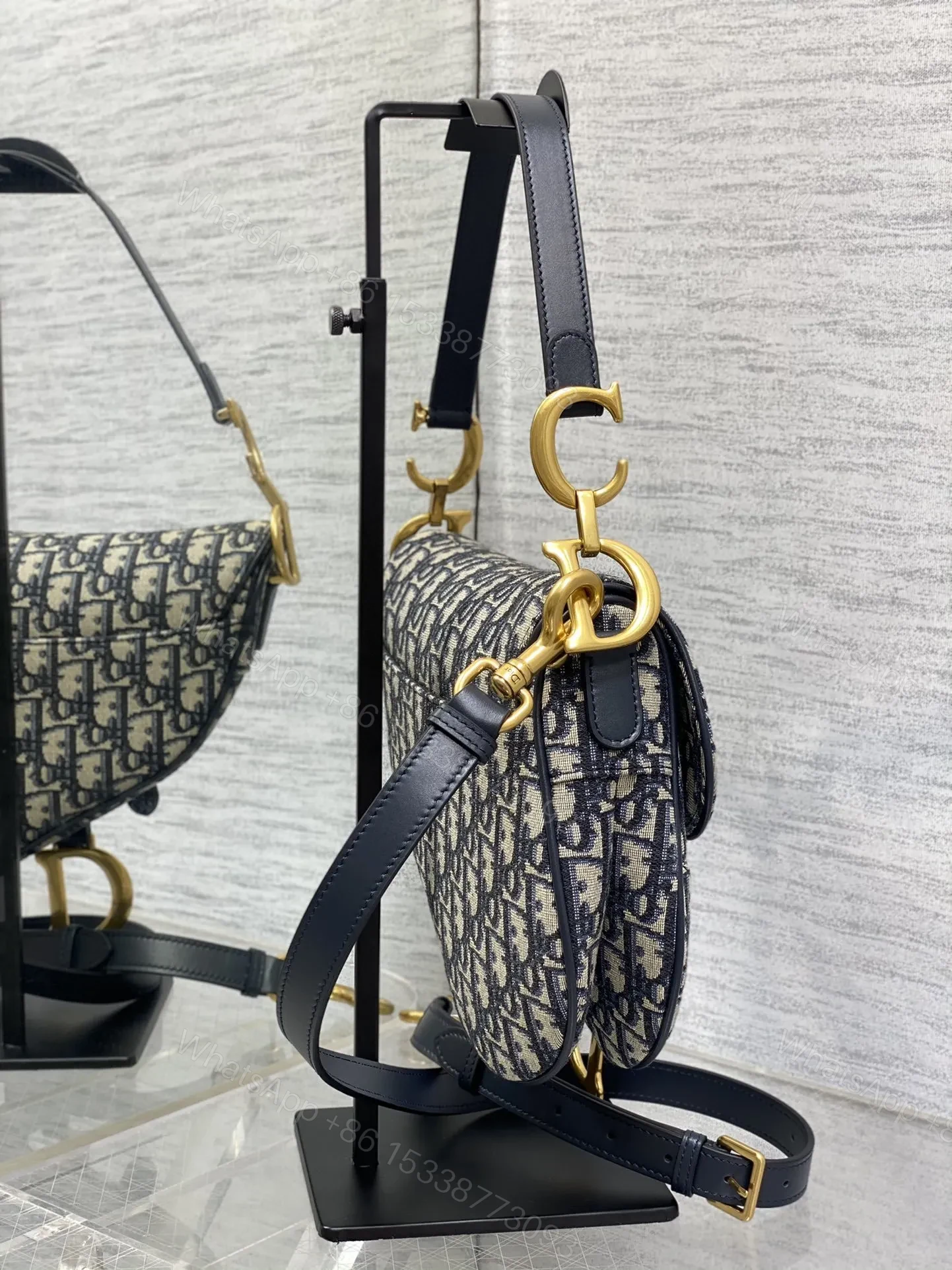 View 4 of Dior Saddle Bag in blue Dior Oblique jacquard