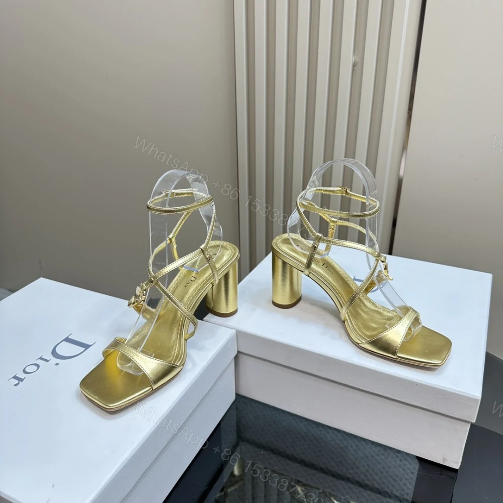 View 5 of 高仿Dior*Cest系列KCO067金屬配飾露趾高跟涼鞋金色8CM免檢版